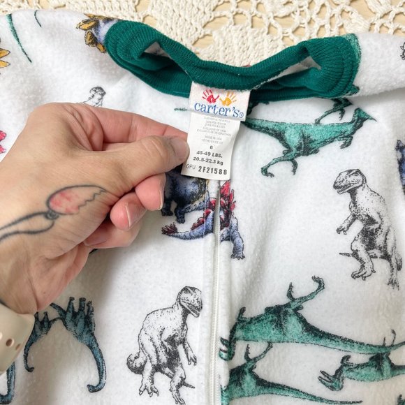 Vintage 1990s Carter's Boys 6 Years Dinosaur Print Fleece Footie Sleeper - Picture 2 of 3